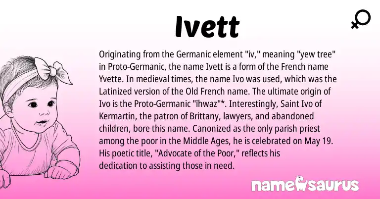 Infographic about Ivett name meaning, Ivett is a name from French, Germanic, Old French origin(s).