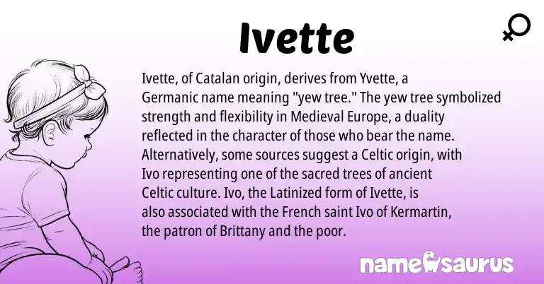 Infographic about Ivette name meaning, Ivette is a name from French, Germanic, Catalan, Celtic origin(s).