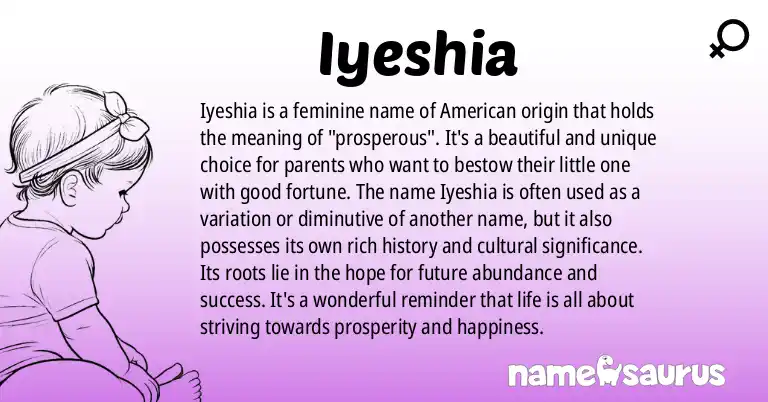 Infographic about Iyeshia name meaning, Iyeshia is a name from American origin(s).