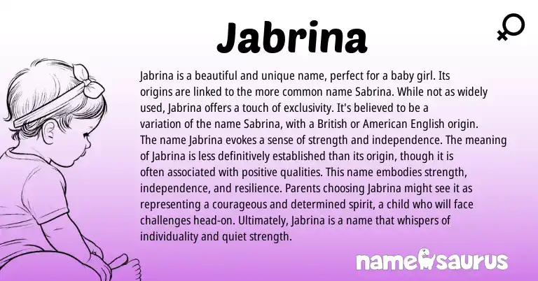 Infographic about Jabrina name meaning, Jabrina is a name from American origin(s).