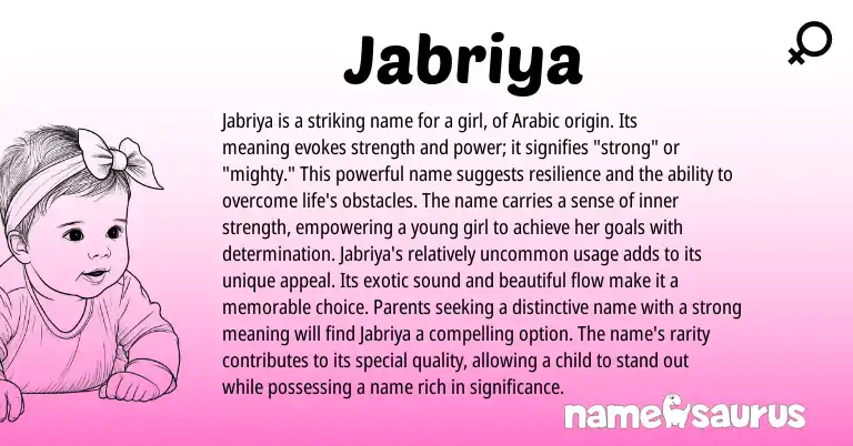 Infographic about Jabriya name meaning, Jabriya is a name from Arabic origin(s).