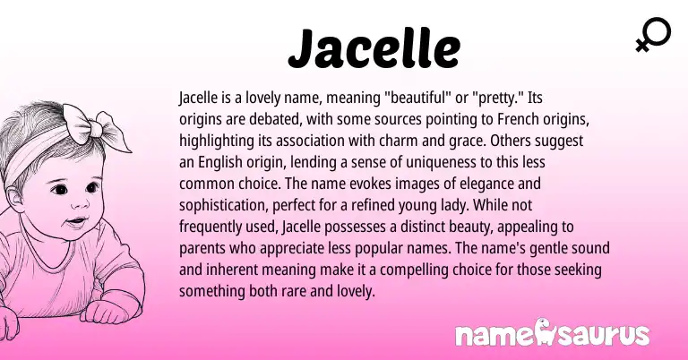 Infographic about Jacelle name meaning, Jacelle is a name from French, American origin(s).