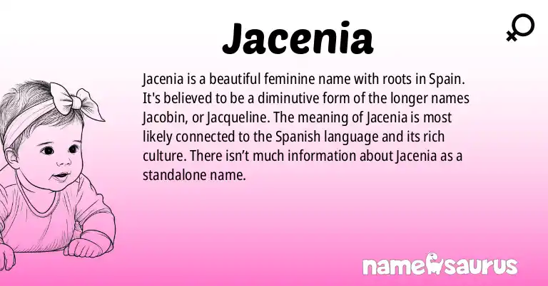 Infographic about Jacenia name meaning, Jacenia is a name from Spanish origin(s).