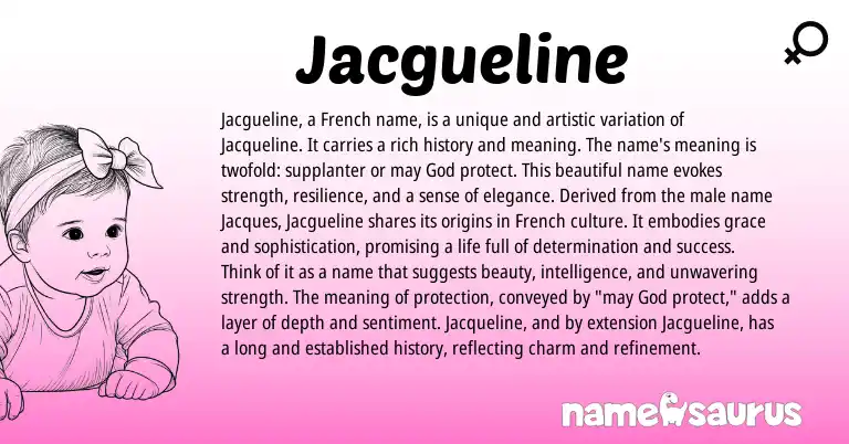 Infographic about Jacgueline name meaning, Jacgueline is a name from French origin(s).