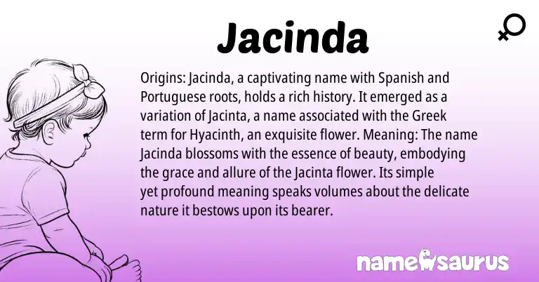 Infographic about Jacinda name meaning, Jacinda is a name from Spanish, Greek, Portuguese origin(s).