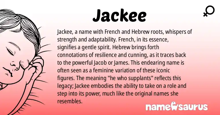 Infographic about Jackee name meaning, Jackee is a name from French, Hebrew origin(s).