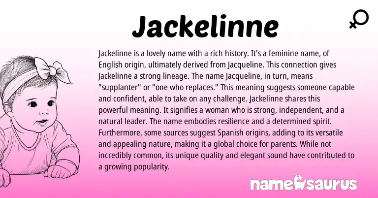 Infographic about Jackelinne name meaning, Jackelinne is a name from English origin(s).