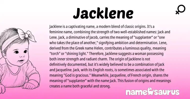Infographic about Jacklene name meaning, Jacklene is a name from English, Greek origin(s).