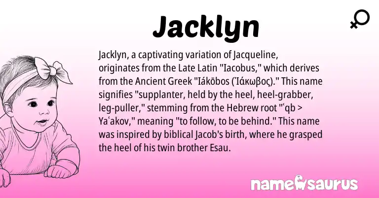 Infographic about Jacklyn name meaning, Jacklyn is a name from Late Latin, Hebrew, Ancient Greek origin(s).