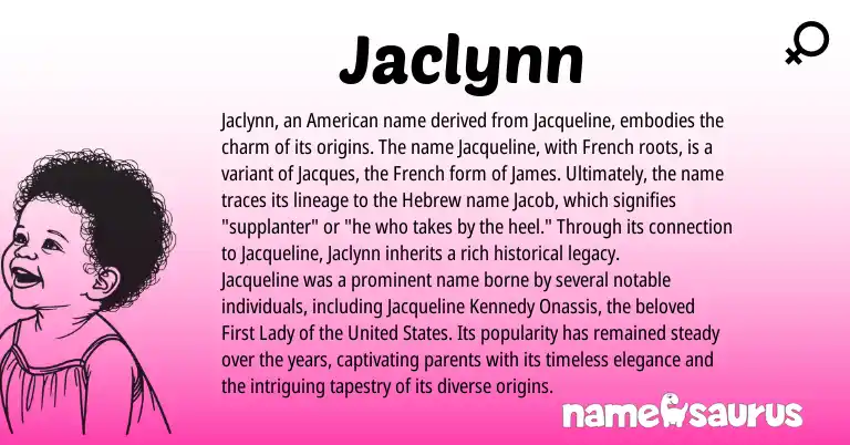 Infographic about Jaclynn name meaning, Jaclynn is a name from French, American, Hebrew, United States origin(s).