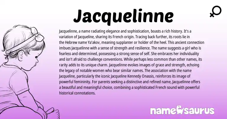 Infographic about Jacquelinne name meaning, Jacquelinne is a name from French, Hebrew origin(s).
