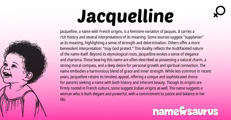 Infographic about Jacquelline name meaning, Jacquelline is a name from French, Indian origin(s).