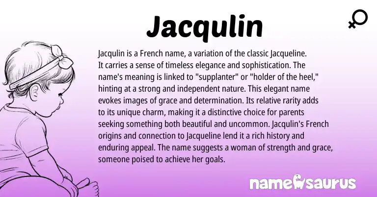 Infographic about Jacqulin name meaning, Jacqulin is a name from French, English origin(s).