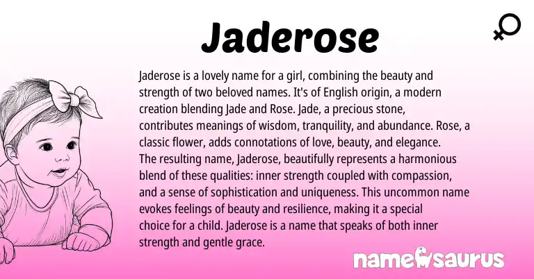 Infographic about Jaderose name meaning, Jaderose is a name from English origin(s).