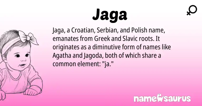 Infographic about Jaga name meaning, Jaga is a name from Polish, Croatian, Slavic, Greek, Serbian origin(s).