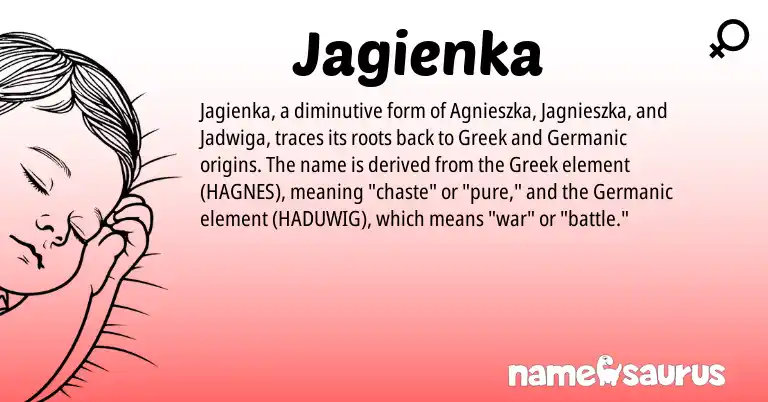 Infographic about Jagienka name meaning, Jagienka is a name from Germanic, Greek origin(s).