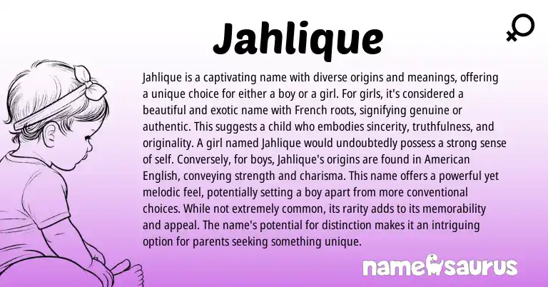 Infographic about Jahlique name meaning, Jahlique is a name from French origin(s).