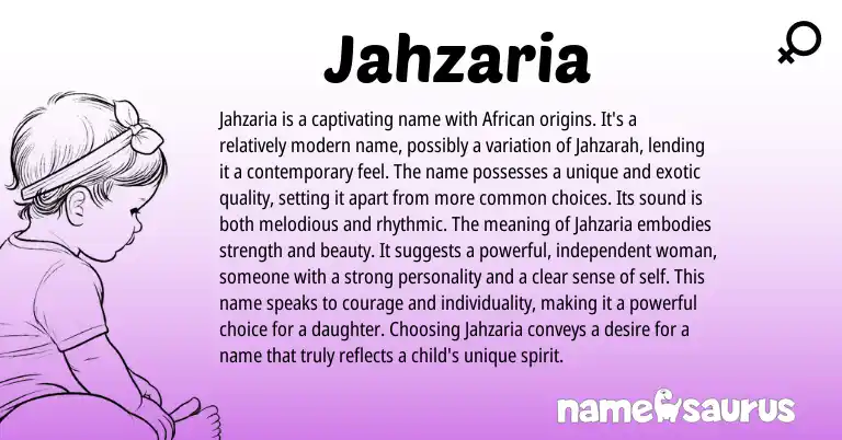 Infographic about Jahzaria name meaning, Jahzaria is a name from African origin(s).