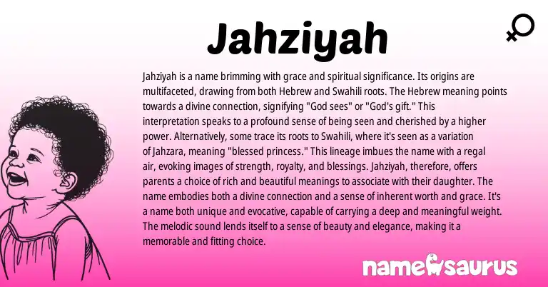 Infographic about Jahziyah name meaning, Jahziyah is a name from Swahili origin(s).