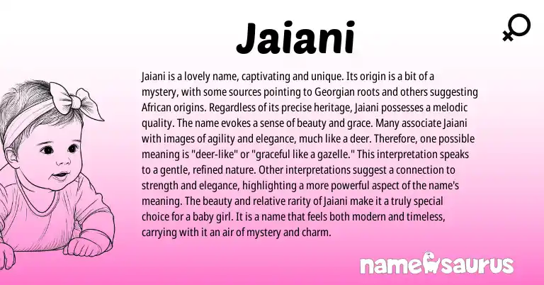 Infographic about Jaiani name meaning, Jaiani is a name from Georgian origin(s).
