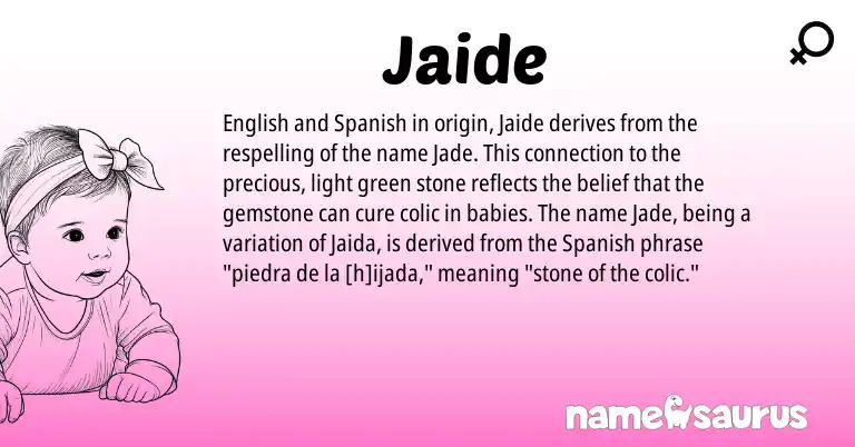 Infographic about Jaide name meaning, Jaide is a name from Spanish, English origin(s).