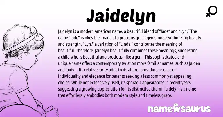 Infographic about Jaidelyn name meaning, Jaidelyn is a name from American origin(s).