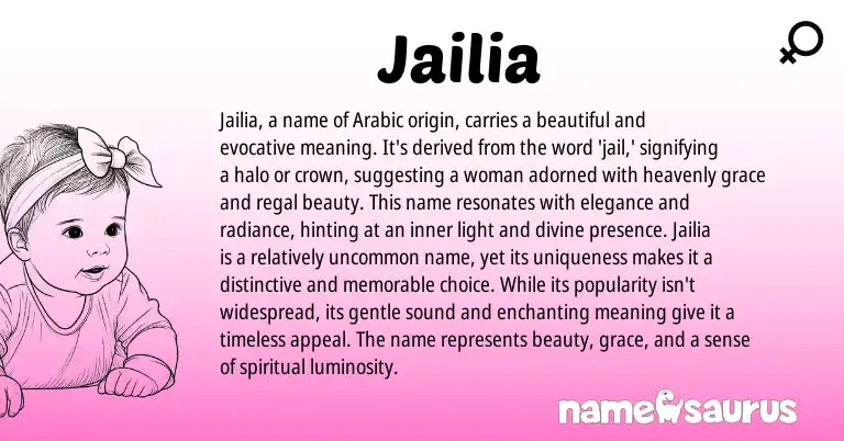 Infographic about Jailia name meaning, Jailia is a name from Arabic origin(s).