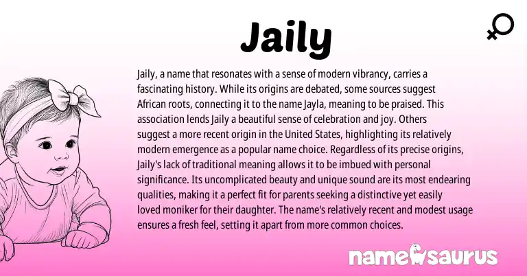 Infographic about Jaily name meaning, Jaily is a name from African origin(s).