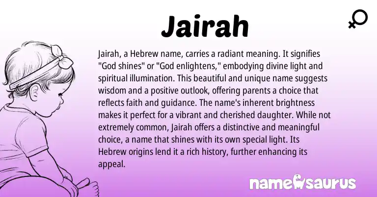 Infographic about Jairah name meaning, Jairah is a name from Hebrew origin(s).