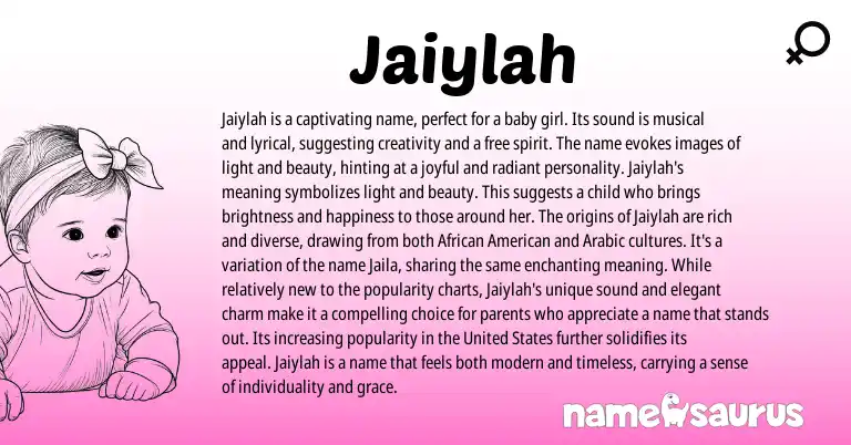 Infographic about Jaiylah name meaning, Jaiylah is a name from English origin(s).