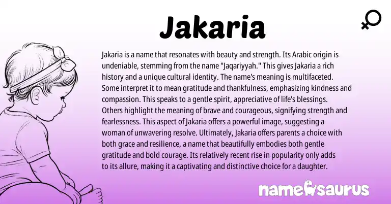 Infographic about Jakaria name meaning, Jakaria is a name from Arabic origin(s).