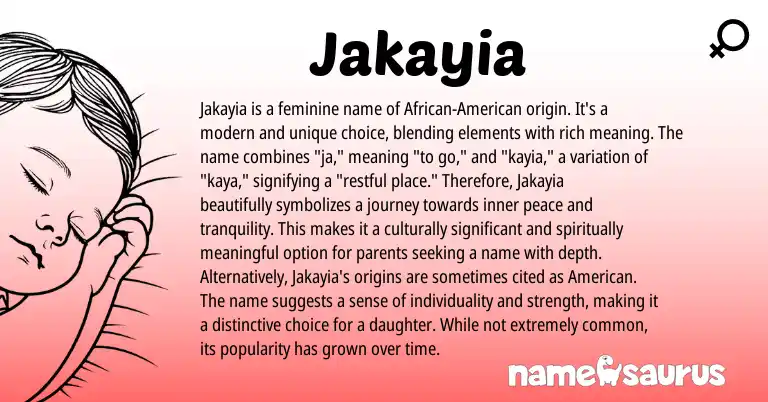 Infographic about Jakayia name meaning, Jakayia is a name from African origin(s).