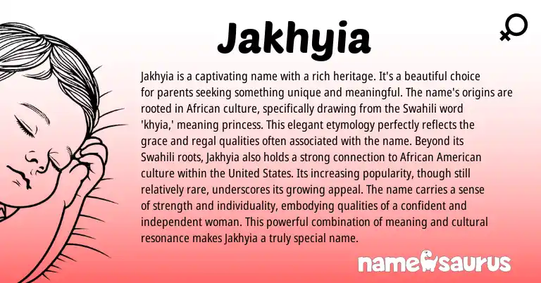 Infographic about Jakhyia name meaning, Jakhyia is a name from African, Swahili origin(s).