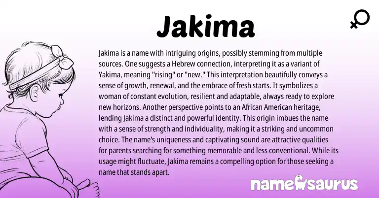 Infographic about Jakima name meaning, Jakima is a name from Hebrew origin(s).