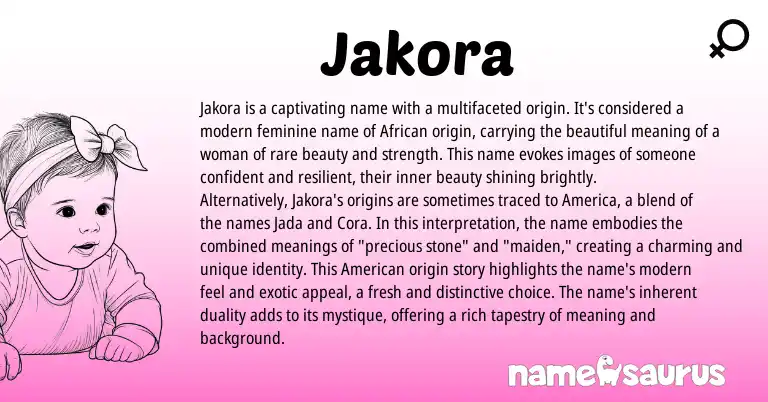 Infographic about Jakora name meaning, Jakora is a name from African origin(s).