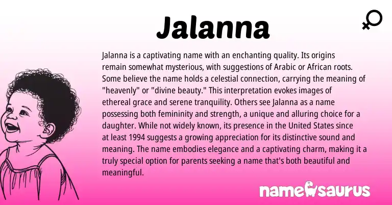 Infographic about Jalanna name meaning, Jalanna is a name from Arabic origin(s).