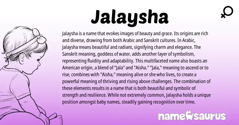 Infographic about Jalaysha name meaning, Jalaysha is a name from Sanskrit, Arabic origin(s).