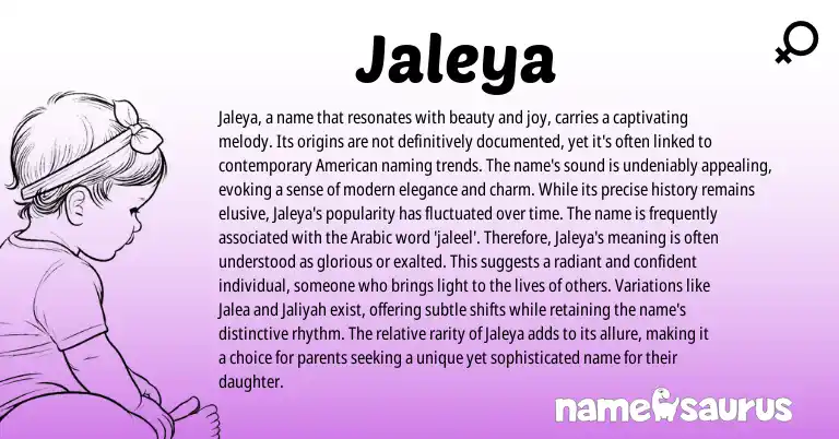 Infographic about Jaleya name meaning, Jaleya is a name from Arabic origin(s).