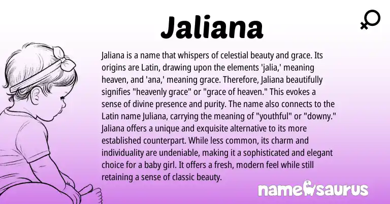 Infographic about Jaliana name meaning, Jaliana is a name from Latin origin(s).