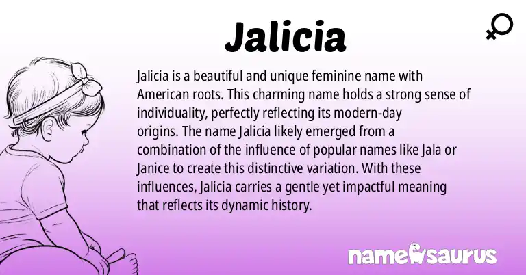 Infographic about Jalicia name meaning, Jalicia is a name from American origin(s).