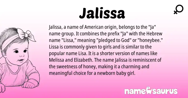 Infographic about Jalissa name meaning, Jalissa is a name from American, Hebrew origin(s).