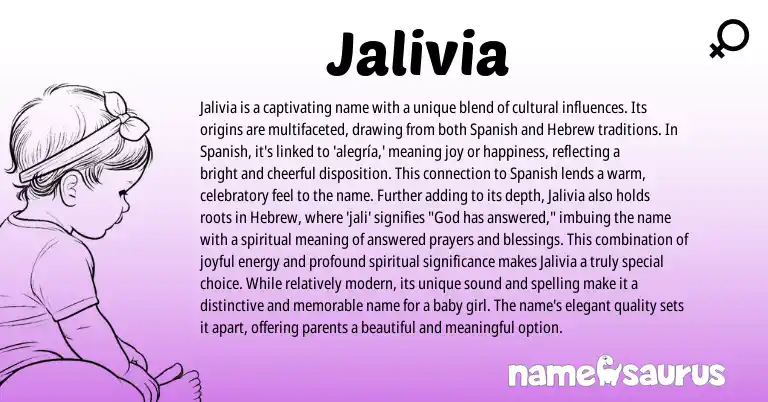 Infographic about Jalivia name meaning, Jalivia is a name from Hebrew, Spanish origin(s).