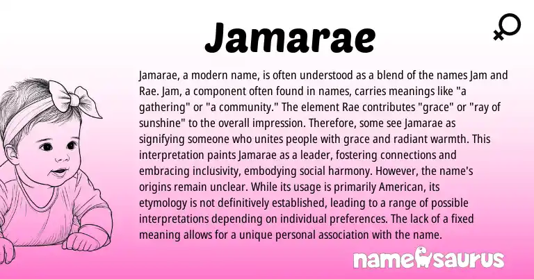 Infographic about Jamarae name meaning, Jamarae is a name from American origin(s).