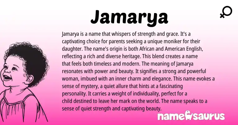 Infographic about Jamarya name meaning, Jamarya is a name from African origin(s).