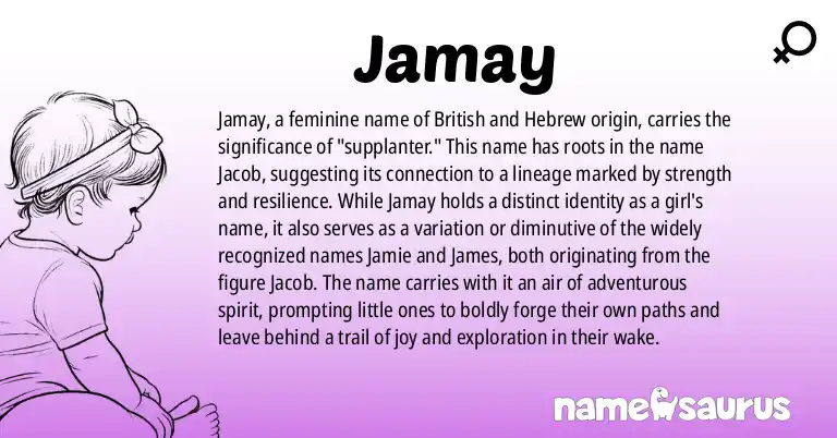 Infographic about Jamay name meaning, Jamay is a name from British, Hebrew origin(s).