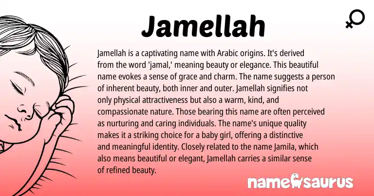 Infographic about Jamellah name meaning, Jamellah is a name from Arabic origin(s).