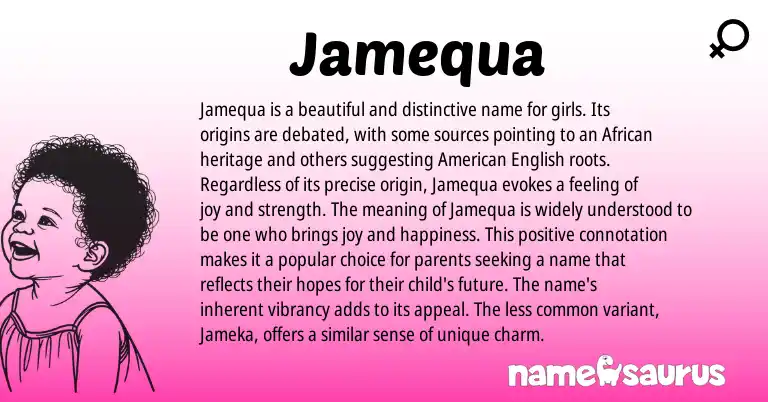 Infographic about Jamequa name meaning, Jamequa is a name from African origin(s).