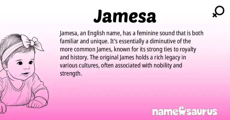 Infographic about Jamesa name meaning, Jamesa is a name from English origin(s).