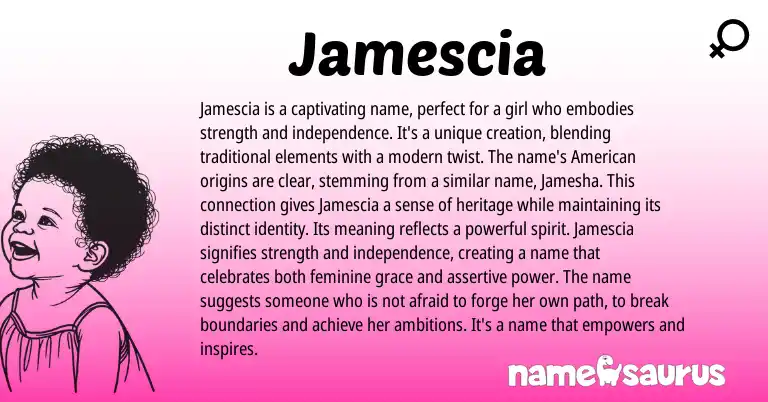 Infographic about Jamescia name meaning, Jamescia is a name from Other origin(s).