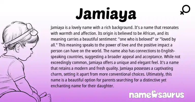 Infographic about Jamiaya name meaning, Jamiaya is a name from African origin(s).